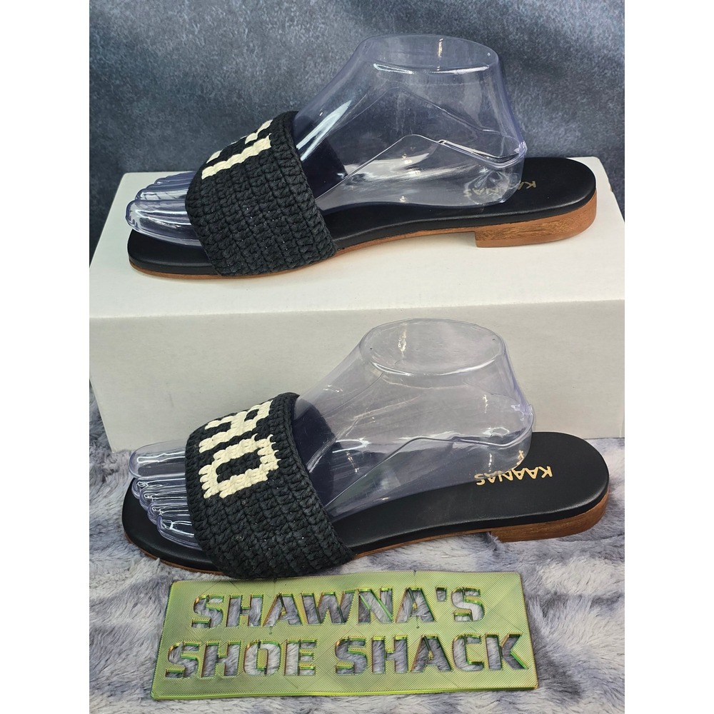 New KAANAS Serin CIAO Handwoven Crochet  Black Slide Sandals Womens 10